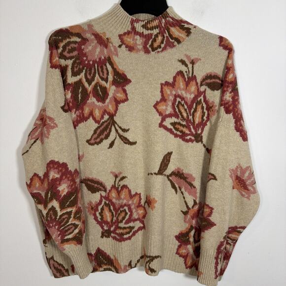 Lauren Conrad Sweater Plus Size 1x Floral Print Beige Mock Neck Fall Winter Warm - Picture 2 of 9